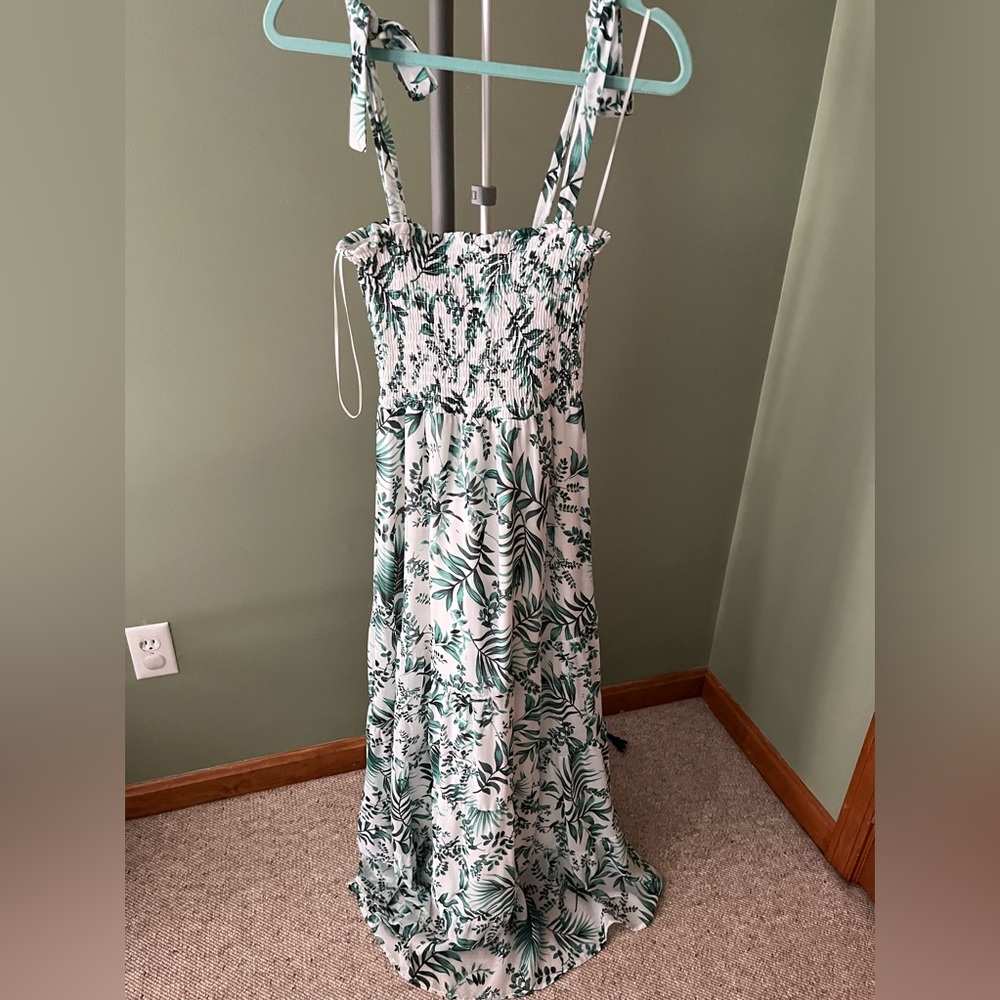 Green and White Floral Maxi dress